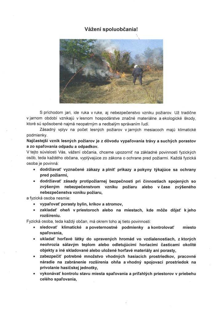 Oznámenie k ochrane lesov pred požiarmi- Tájékoztatás az erdő tűzvédelemről