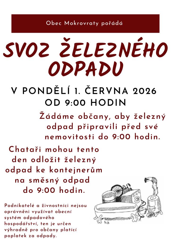 Svoz železného odpadu v pondělí 1.6.2026