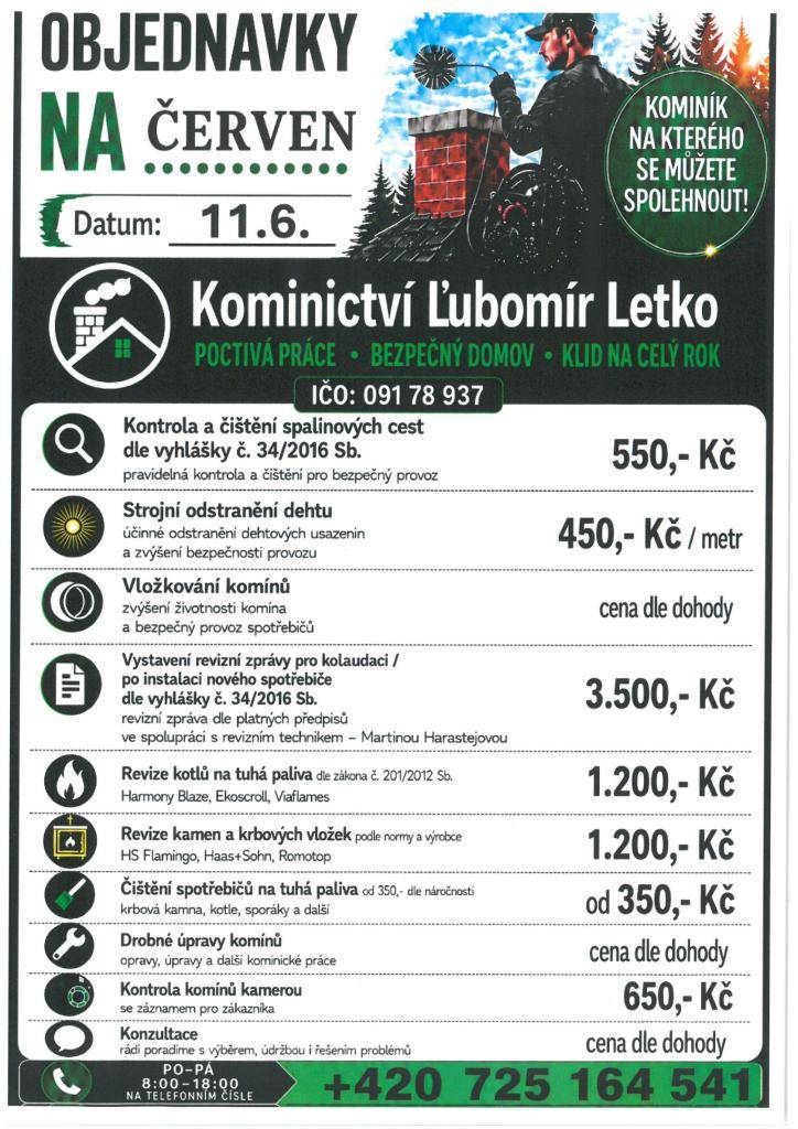 čtvrtek 11.6.2026    Objednávky na tel. č.: 725 164 541  PO - PÁ 8:00 - 18:00