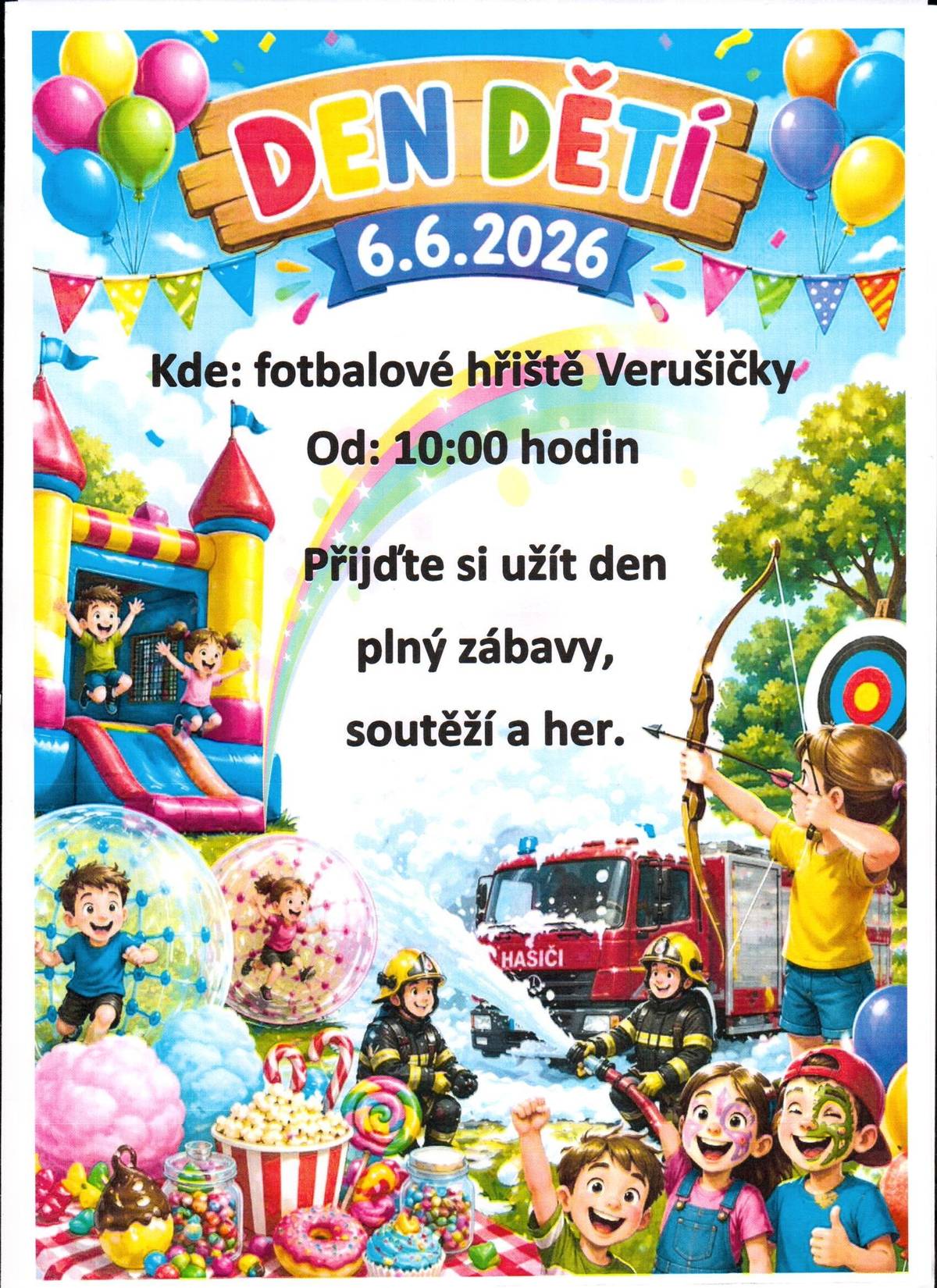 Den dětí 2026, fotbalové hřiště Verušičky, 6.6.2026 od 10:00 hod.