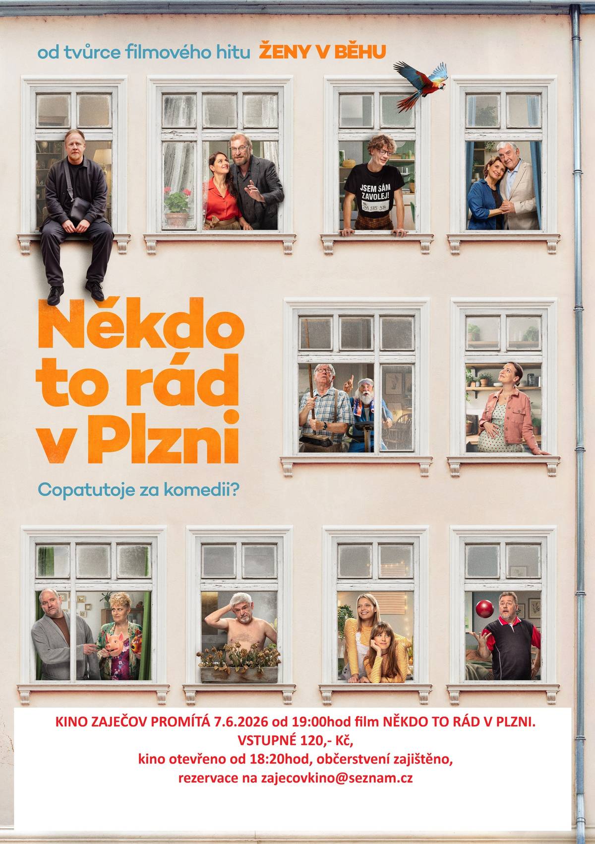 Kino Zaječov všechny srdečně zve na promítání filmu "Někdo to rád v Plzni" které proběhne 7.6.2026 od 19 h. Vstupenky je možné rezervovat na zajecovkino@seznam.cz.