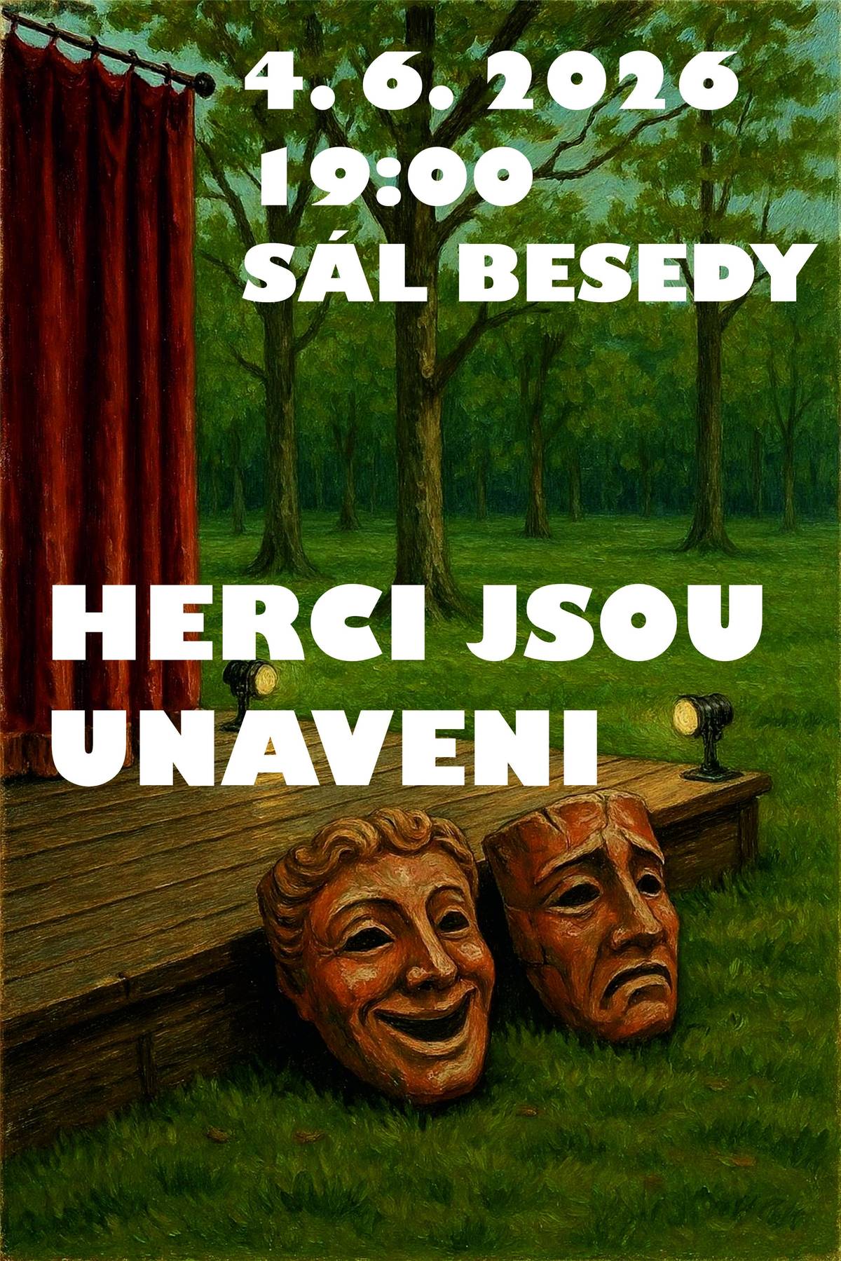 Komedie "Herci jsou unaveni" Divadelní soubor Vojan, Hrádek nad Nisou 4. června, 19:00, sál Besedy !!!! Divadelní spolek Vojan Hrádek nad Nisou byl založen v roce 1945 učitelem a režisérem Ladislavem Holickým, a již od 50. let se pod názvem Vojan pravidelně zúčastňoval okresních amatérských přehlídek (Divadelní festival Pojizerské oblasti, Přehlídka seniorského divadla, Jiráskův Hronov, Festival Ludmily Cápkové a další), z nichž si odnesl i mnohá ocenění, nominace a uznání. Podařilo se mu i několikrát hostovat v jiných divadlech, nejvíc si soubor považuje hostování v Činoherním klubu v Praze s hrou I. Vyskočila HaPrDans. Na postech režisérů se v souboru vystřídali František Hebelka, Ladislav Sulke a především Stanislav Kábele. Ten ale v roce 1984 odešel na nové pracoviště do Prahy a soubor byl bez režiséra, kterého nakonec šťastně nalezl v osobě Jana Sladkého.