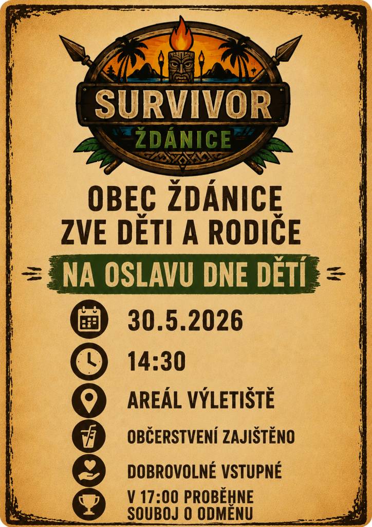 Přijměte ještě jednou pozvání na zítřejší DĚTSKÝ DEN, který proběhne v areálu výletiště pod školou ze začátkem ve 14:30 hod. Občerstvení zajštěno. Vstupné dobrovolné. Těšíme se na vás. Hezký de