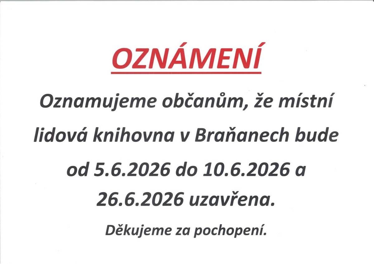 Oznámení o dočasném uzavření knihovny