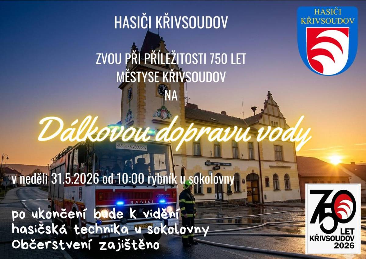DÁLKOVÁ DOPRAVA VODY 31.5.2026 od 10:00 hod rybník u sokolovny