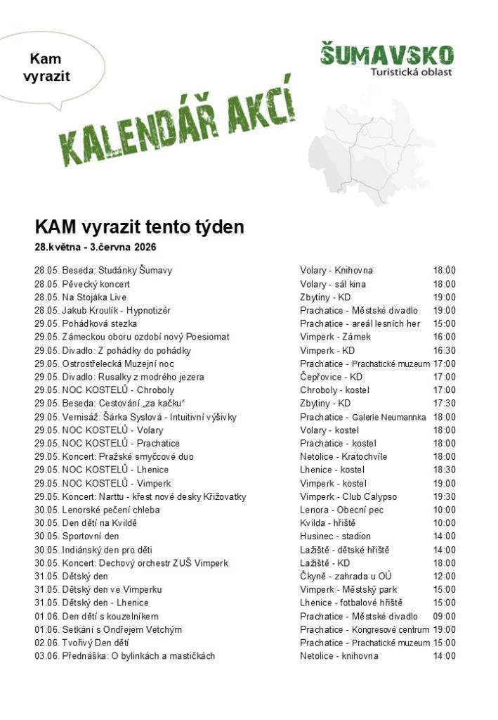 Kalendář akcí pro 22. týden 2026