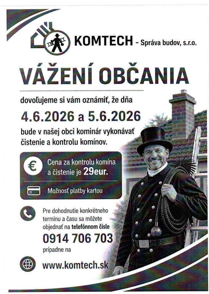 V prílohe plagát s ponukou služieb na čistenie a kontrolu komínov