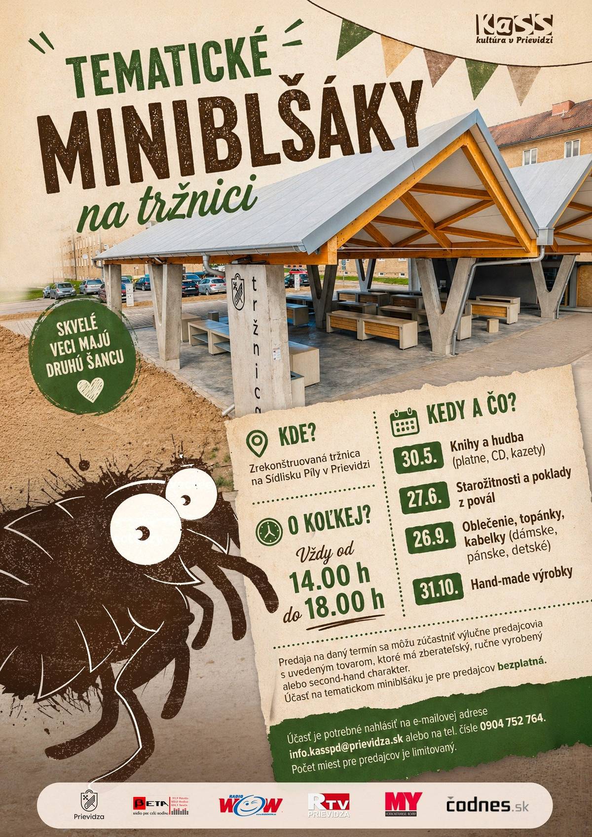 Tržnica na Sídlisku Píly sa mení na miesto, kde staré veci dostávajú nový príbeh a kde sa dá objaviť niečo jedinečné. Príďte si užiť atmosféru poctivého predaja, hľadania pokladov a stretnutí s ľuďmi, ktorí milujú veci s dušou. 📍 Kde? Zrekonštruovaná tržnica na Sídlisku Píly v Prievidzi 🕑 Kedy? 30.5. Knihy a hudba🎵📚(platne, CD, kazety) od 14.00 h do 18.00 h Predáva sa len tematicky zameraný tovar so zberateľským, ručne vyrobeným alebo second-hand charakterom. Účasť pre predajcov je bezplatná, no počet miest je obmedzený. 📧 Prihlásenie pre predajcov: info.kasspd@prievidza.sk 📞 Tel.: 0904 752 764 Príďte si už zajtra nájsť jedinečné kúsky, objaviť svoju obľúbenú hudbu, knihy či zberateľské poklady alebo sa staňte súčasťou predajnej komunity na tržnici v Prievidzi. 🎶📚
