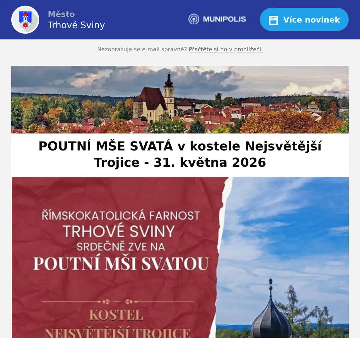 Zveme Vás na puotní mši svatou do kostela Nejsvětější Trojice.