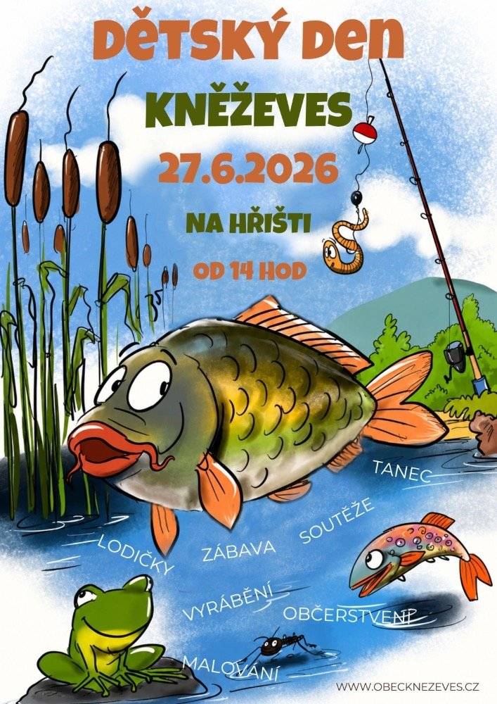 Srdečně Vás zveme na dětský den v Kněževsi, který se uskuteční v sobotu 27.6.2026 od 14 hodin na hřišti. Pro děti jsou připraveny soutěže a další zábavné aktivity.