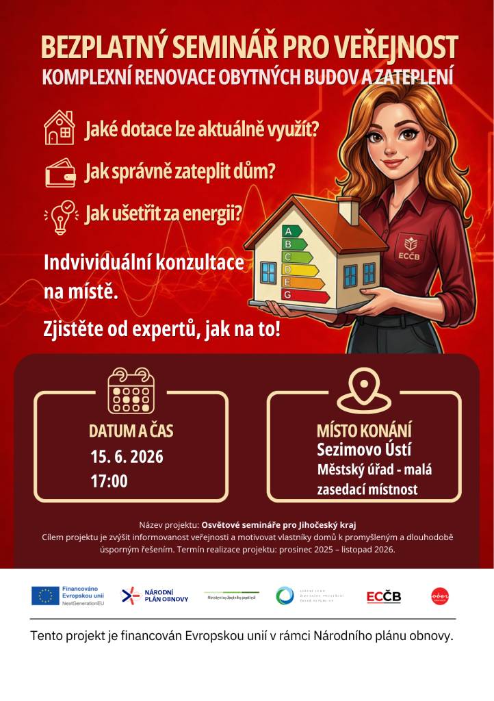 Odborníci ze spolku Energy Centre České Budějovice představí praktické možnosti, jak ušetřit za energie, jak správně zateplit dům, jaké jsou současné trendy ve vytápění a jak využít aktuální dotační programy. Součástí setkání bude také prostor pro dotazy a individuální konzultace.