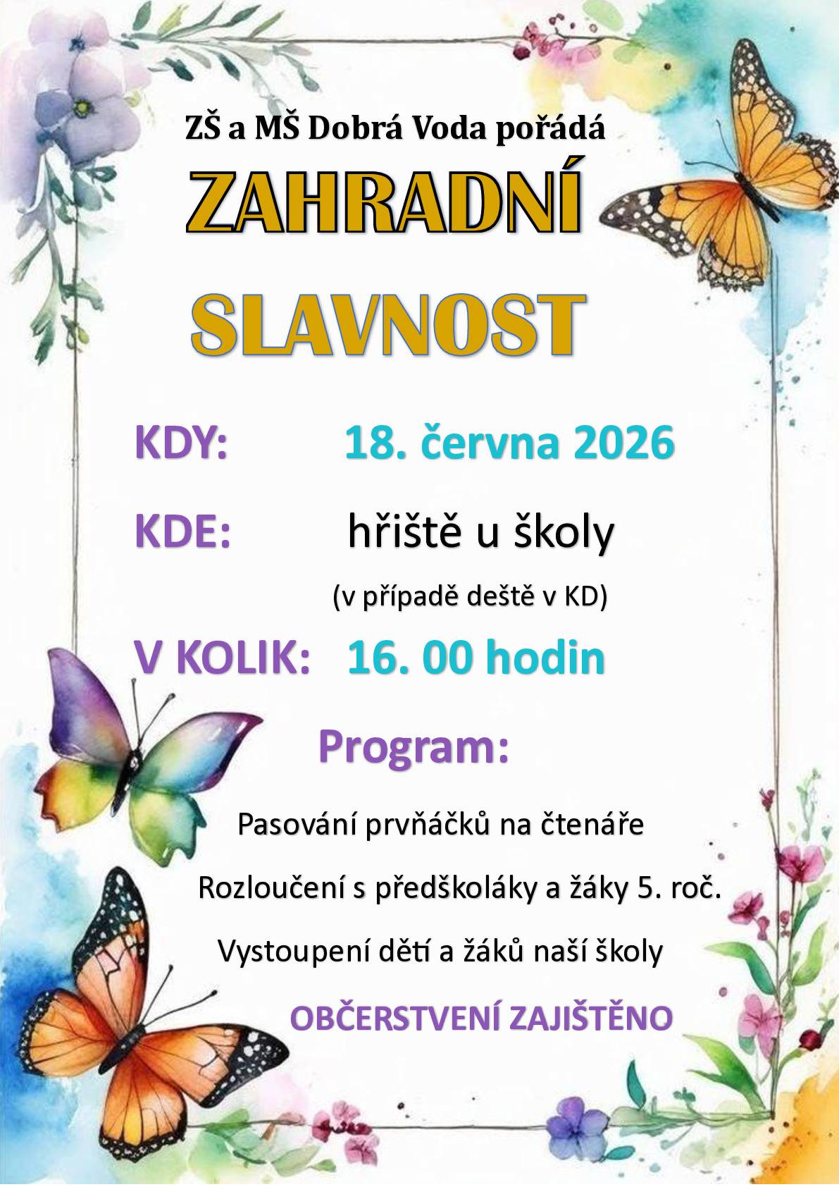 Pozvánka na ZAHRADNÍ SLAVNOST
