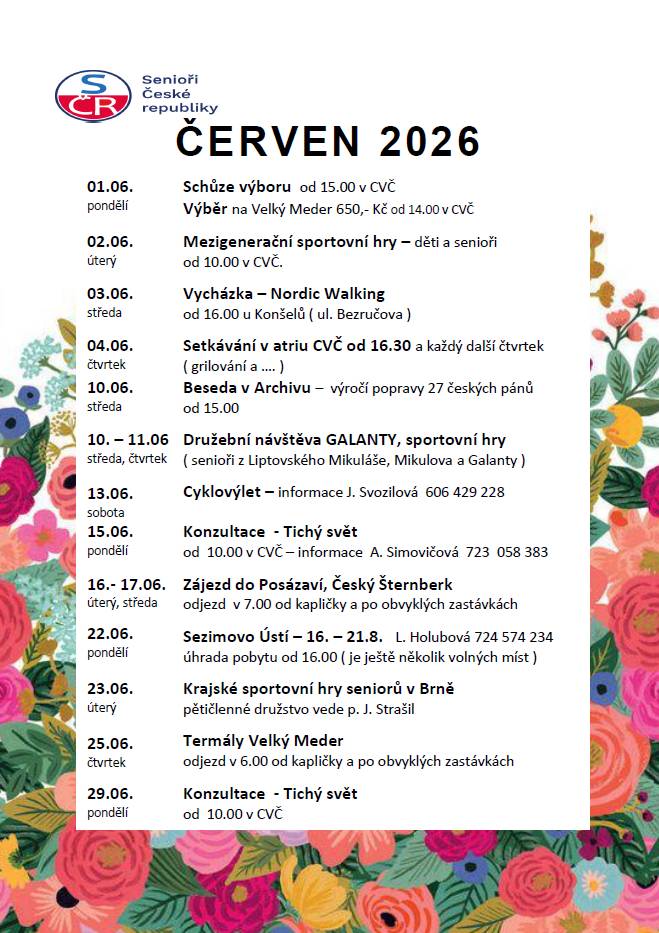 Plán akcí na měsíc červen 2026