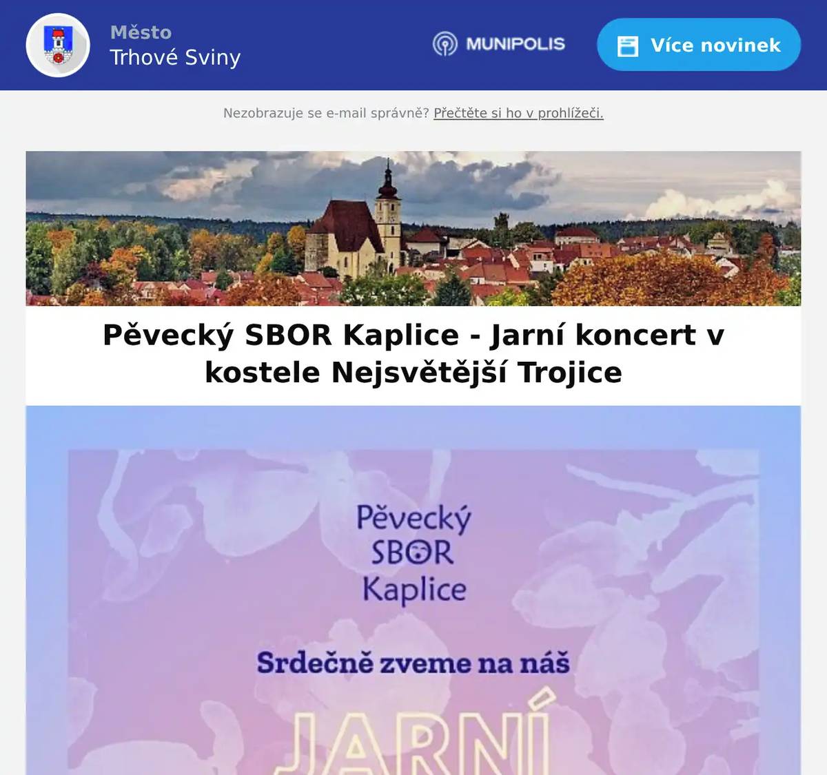 Zveme Vás na koncert do kostela Nejsvětější Trojice. U příležitosti Noci kostelů přivítáme  Pěvecký SBOR Kaplice.
