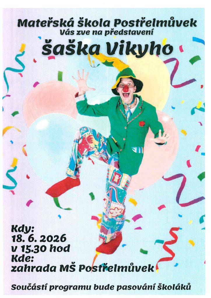 Zahrada MŠ Postřelmůvek dne 18.6.2026 od 15:30 hodin.