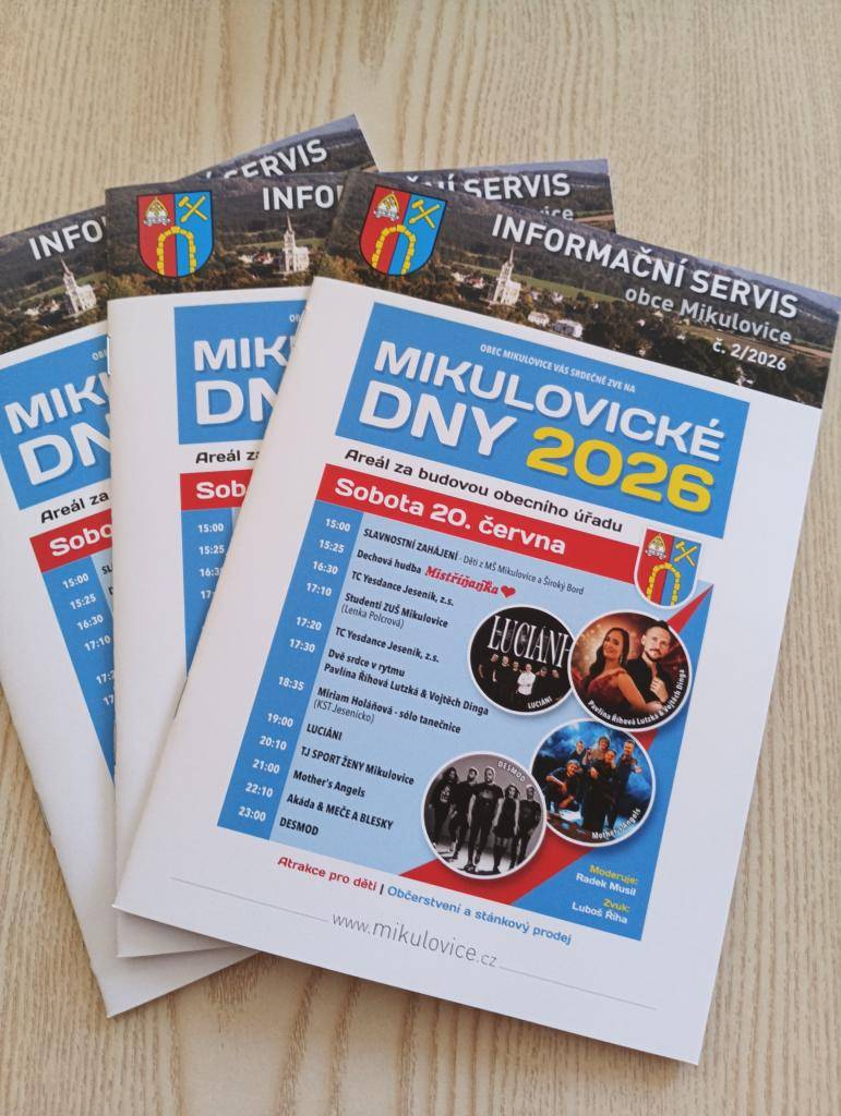 k vyzvednutí:  OÚ Mikulovice – vestibul, Místní knihovna a IS Mikulovice, POŠTA PARTNER Široký Brod a Čerpací stanice Mikulovice a zásilkovna – p. Plašil.