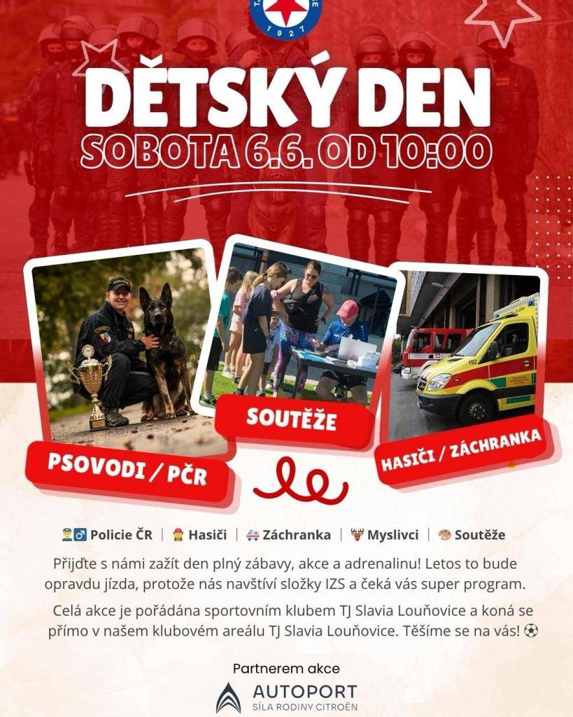 TJ Slavia Louňovice organizuje tradiční Dětský den v sobotu 6. června na fotbalovém hřišti. Čeká vás bohatý a opět velmi zajímavý program.