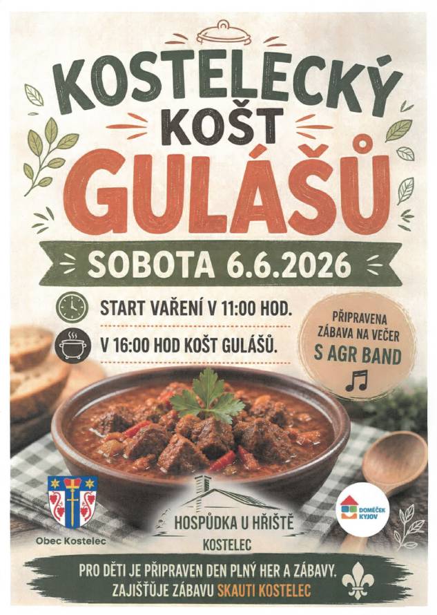 KOŠT GULÁŠŮ - SOBOTA 6.6.2026 OD 16:00 HOD. - KOSTELEC - HŘIŠTĚ