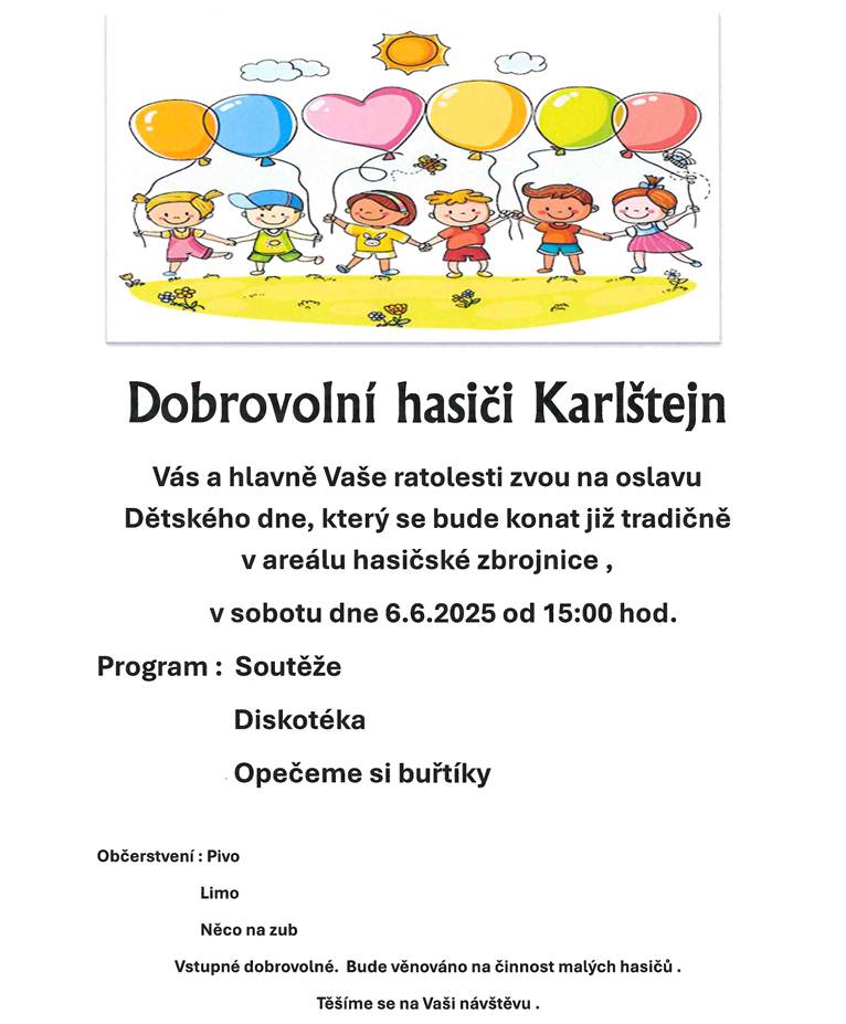 DĚTSKÝ DEN S KARLŠTEJNSKÝMI HASIČI 6.6.2026