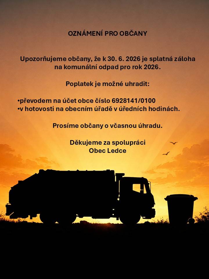 záloha na komunální odpad splatná do 30.6.2026