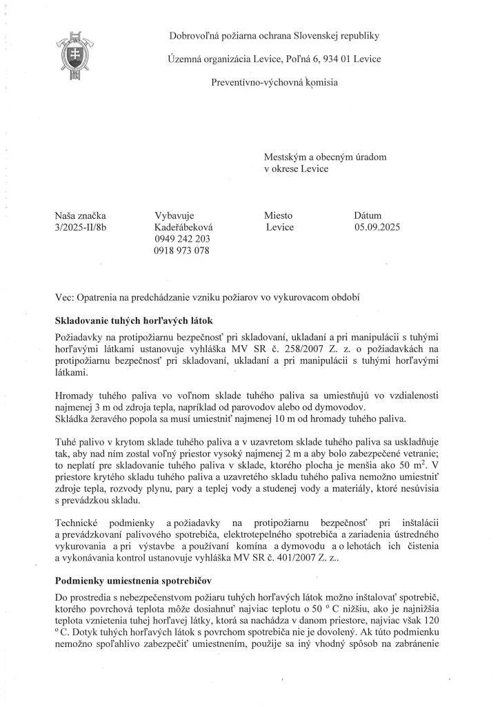 Opatrenia na predchádzanie vzniku požiarov vo vykurovacom období - Intézkedések a tüzek megelőzése céljából a  fűtési szezonban.