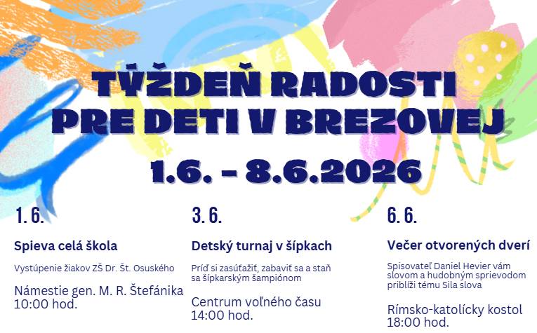 Brezová pod Bradlom ožije od 1. do 8. júna 2026 množstvom podujatí pri príležitosti MDD.