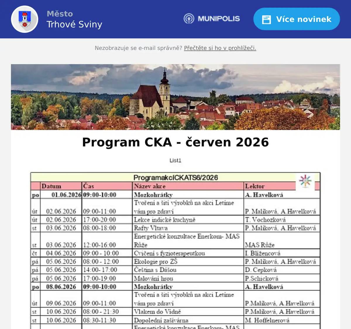 Posíláme vám nabídku na červen. Věříme, že si z pestrého programu každý vybere. Těšíme se na vás.