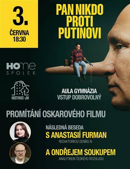 Co se dnes děje uvnitř Ruska a jak vypadá země, kde je propaganda součástí běžného života a indoktrinace pokřivenou politickou ideologií probíhá od nejútlejšího věku už ve školním prostředí.  Zveme Vás na promítání zkrácené verze oscarového dokumentu PAN NIKDO PROTI PUTINOVI, na který naváže přednáška a diskuze s novinářkou Anastasijí FURMAN z Deníku N, původem z ukrajinského Donbasu a analytikem Českého rozhlasu Ondřejem SOUKUPEM. Silný a mimořádně aktuální dokument sleduje příběh ruského učitele Pavla „Paši“ Talankina, který po začátku války na Ukrajině začal natáčet proměnu ruských škol, společnosti i atmosféry ve své zemi. Vznikl tak autentický obraz dnešního Ruska očima člověka, který v něm ještě donedávna žil úplně obyčejný život. Po promítání bude následovat debata s hosty, kteří se Rusku a válečnému konfliktu s Ukrajinou dlouhodobě věnují. Řeč nebude jen o filmu, ale především o současném Rusku, propagandě, médiích, náladách ve společnosti.