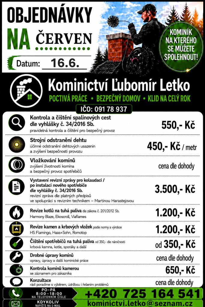 Objednávky kominických prací na červe