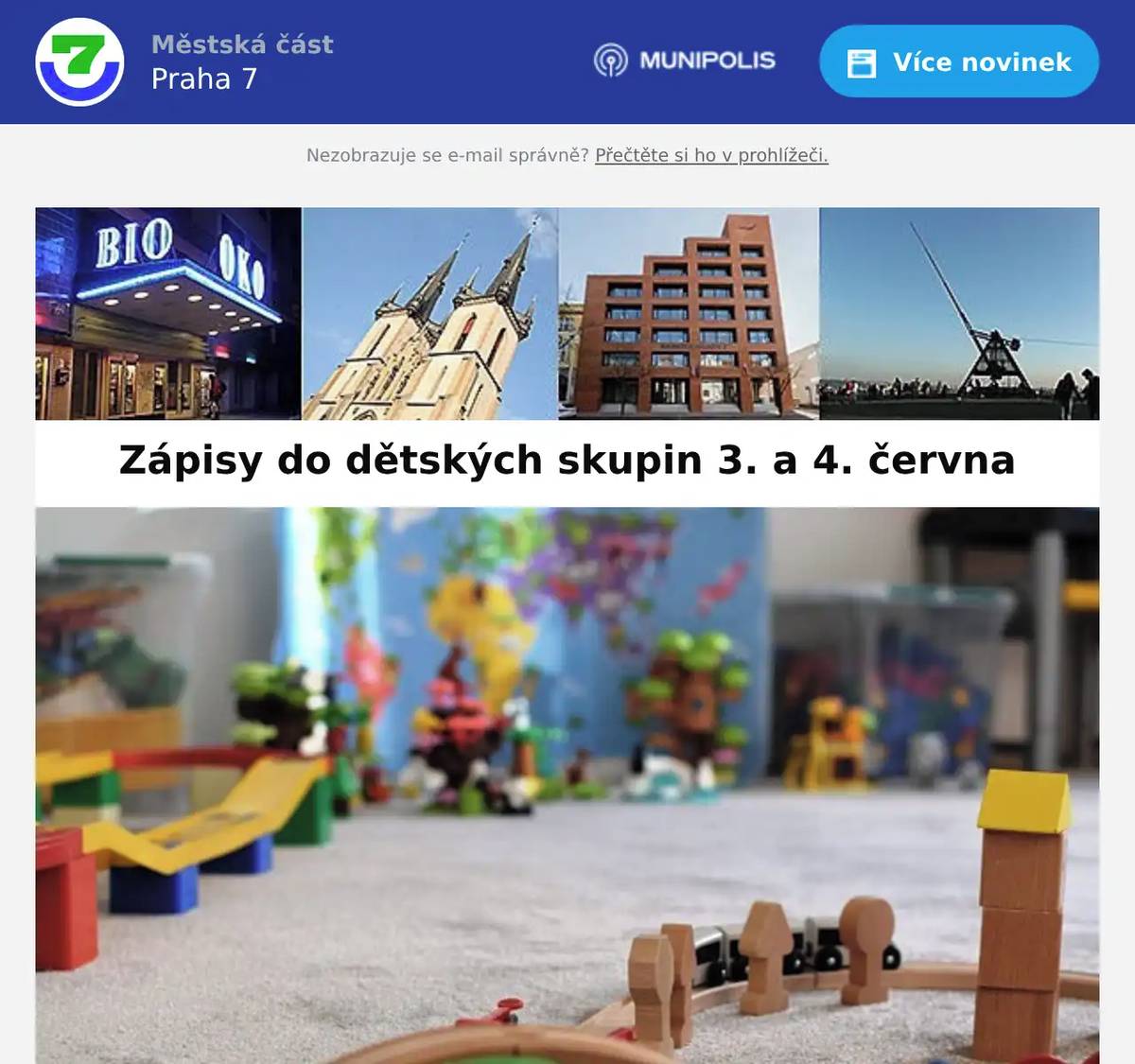 Ve dnech 3. a 4. června 2026 se uskuteční zápisy do dětských skupin Prahy 7. Městská část má v současné době již šest dětských skupin, včetně nové dětské skupiny Světýlko na Ortenově náměstí.