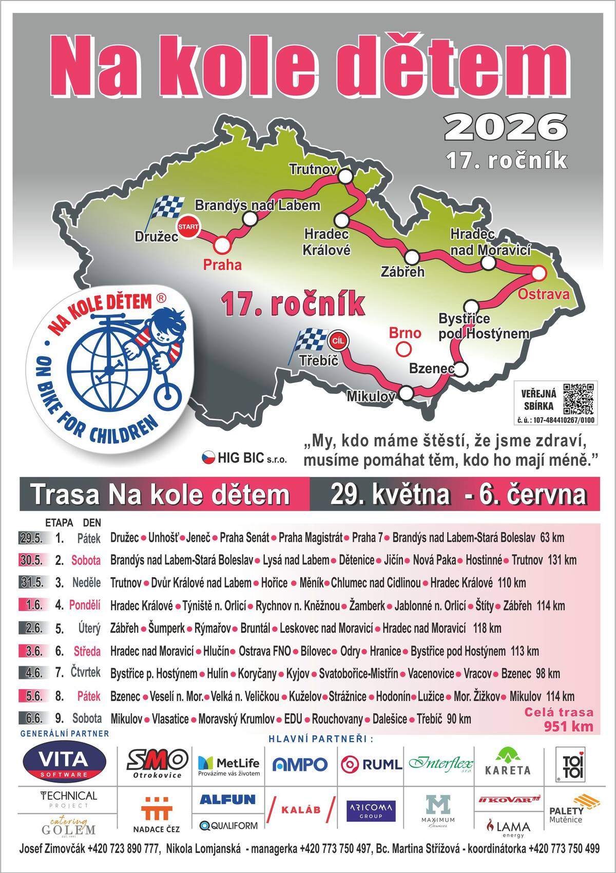 Na sobotní 19. ročník tradiční Studenecké míle naváže také charitativní cyklistická tour Na kole dětem. Jednou ze zastávek pelotonu, který projíždí napříč Českou republikou je i naše město. Přijďte na náměstí povzbudit všechny účastníky a vytvořit jim skvělou atmosféru. 📅 sobota 30. května 2026 ⏰ čas příjezdu: 16:00 📍 náměstí Hostinné Peloton k nám naposledy zavítal v roce 2017, tak si tuto příležitost nenechte ujít. Těšíme se na vás! 🚴♂️💛