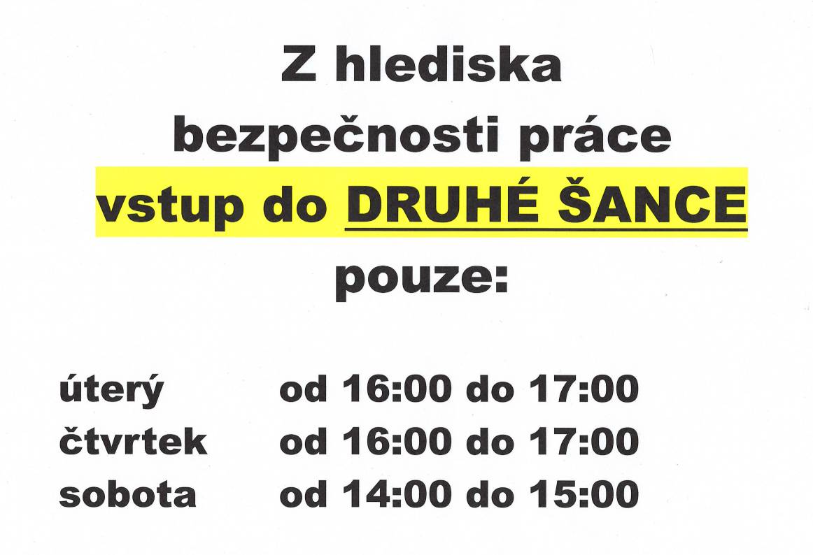 Žádáme občany o dodržování bezpečnostních pravidel ve sběrném dvoře. ❌ PŘÍSNÝ ZÁKAZ VSTUPU NEPOVOLANÝM OSOBÁM NA SBĚRNÝ DVŮR ❌ Z důvodu bezpečnosti práce je vstup do části „Druhá šance“ umožněn pouze poslední hodinu před koncem provozní doby.         Provozní doba sběrného dvora – letní sezóna: • Úterý: 13:00–17:00 • Čtvrtek: 13:00–17:00 • Sobota: 8:00–15:00 Děkujeme za respektování pravidel a ohleduplnost.