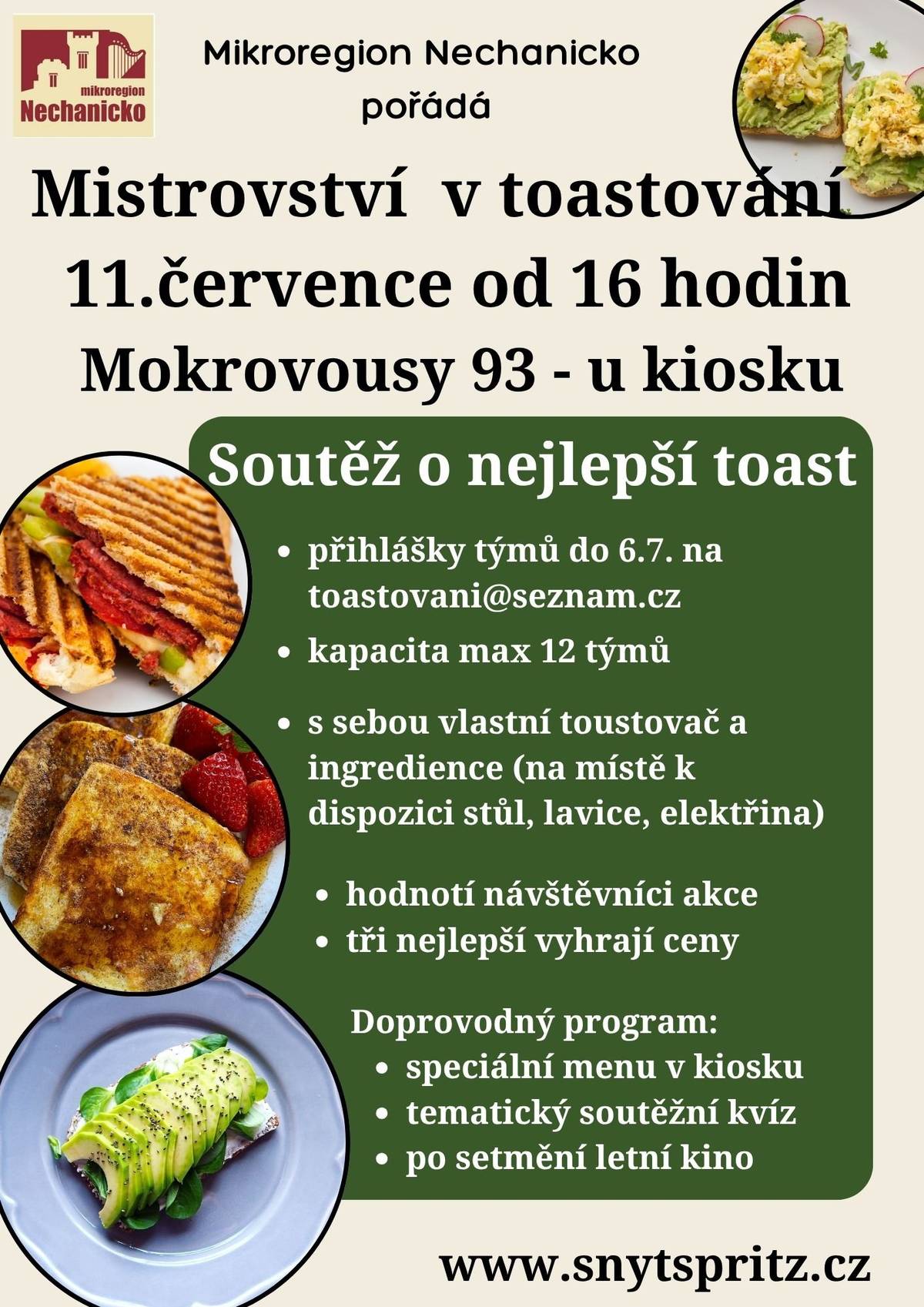 Novinka našeho mikroregionu Nechanicko.  Máme tady nějaké gurmány, kteří se vyžívají v toastech a nebo mají chutné nápady? Tak šup, neváhejte a koukejte se přihlásit. Jistě to bude parádní de