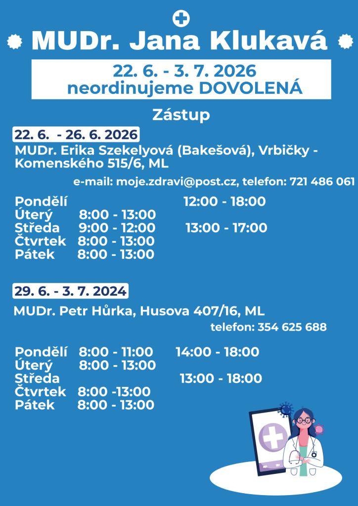 Dovolená ve dnech 22.6. - 3.7.2026.