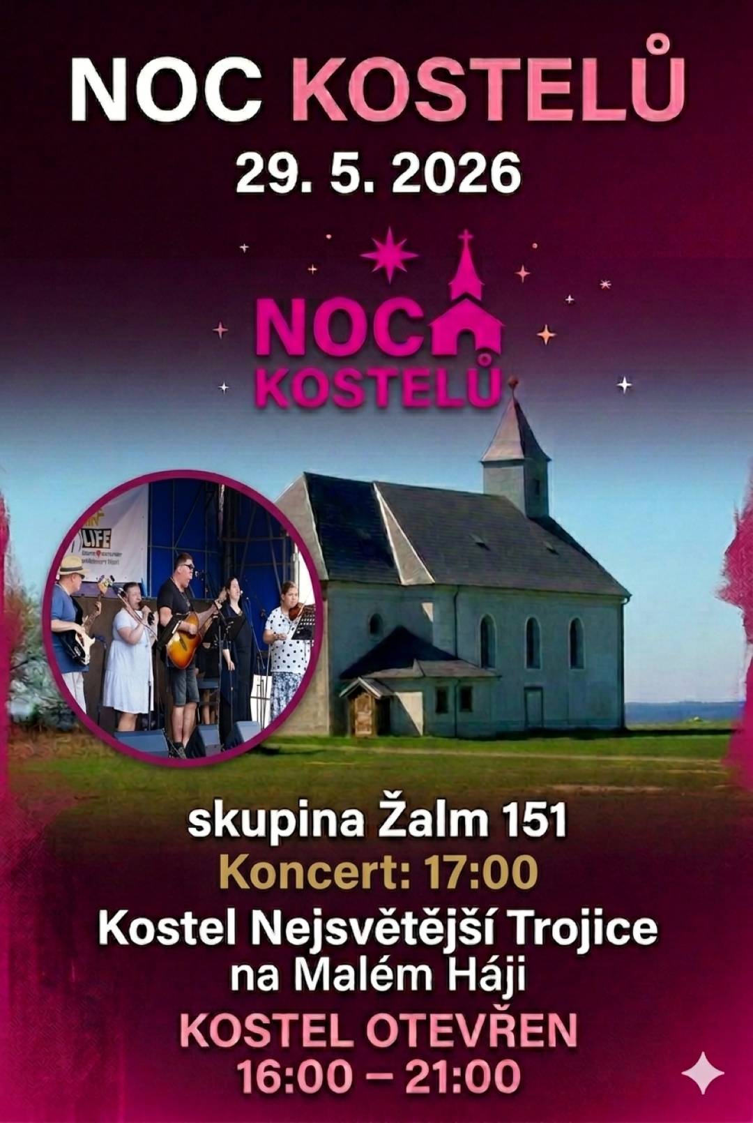 Dnes 29.5. Noc kostelů v kostele Nejsvětější trojice na Malém Háji  a v sobotu 30.5. Pohádkový les od 10:00 hodin viz plakátky.