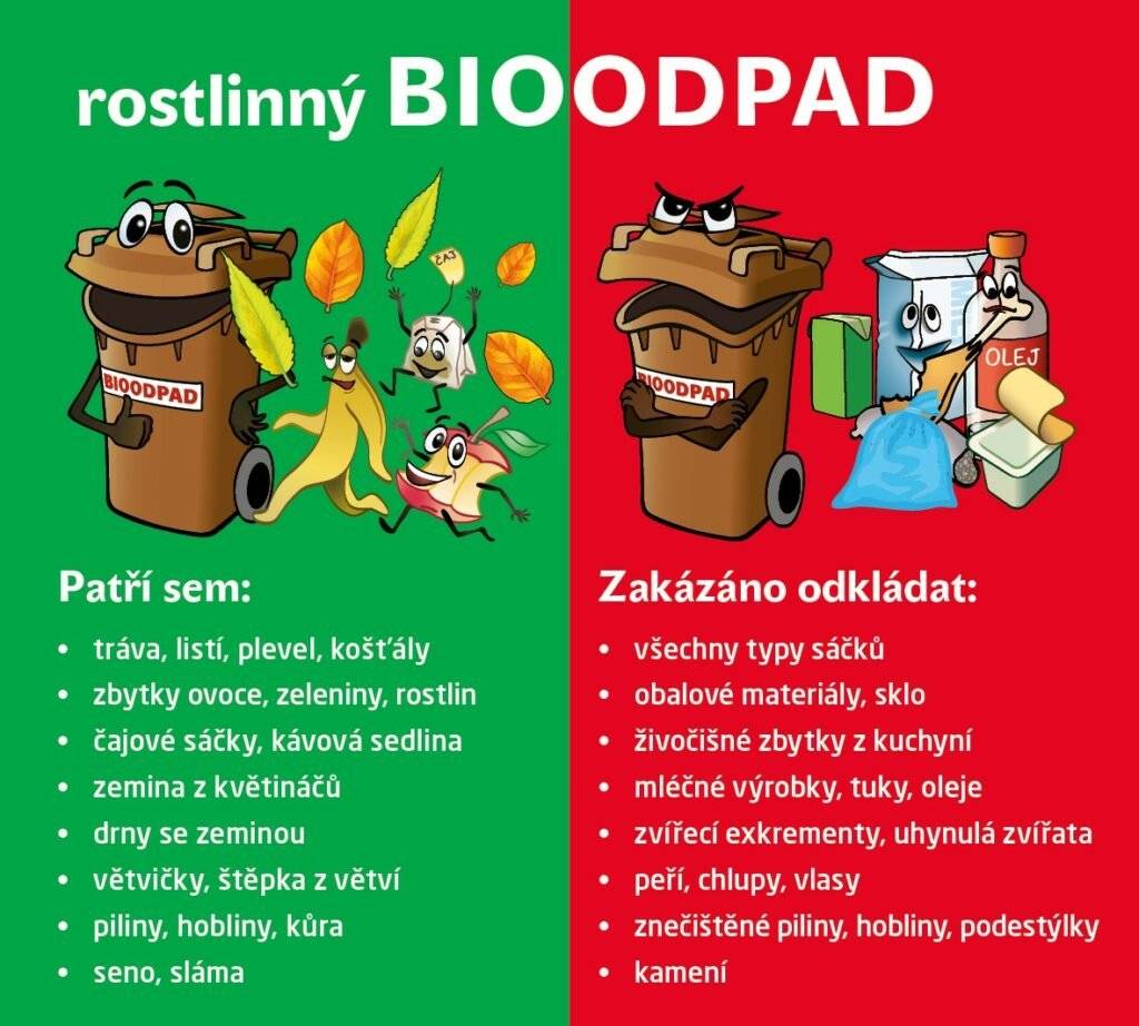 Do hnědých kontejnerů na bioodpad nevhazujte bioodpad v plastových sáčcích ani jiný nevhodný odpad. Pokud bude kontejner obsahovat nevhodný odpad, svozová služba ho nevyveze. Děkujeme za dodržování pravidel třídění.