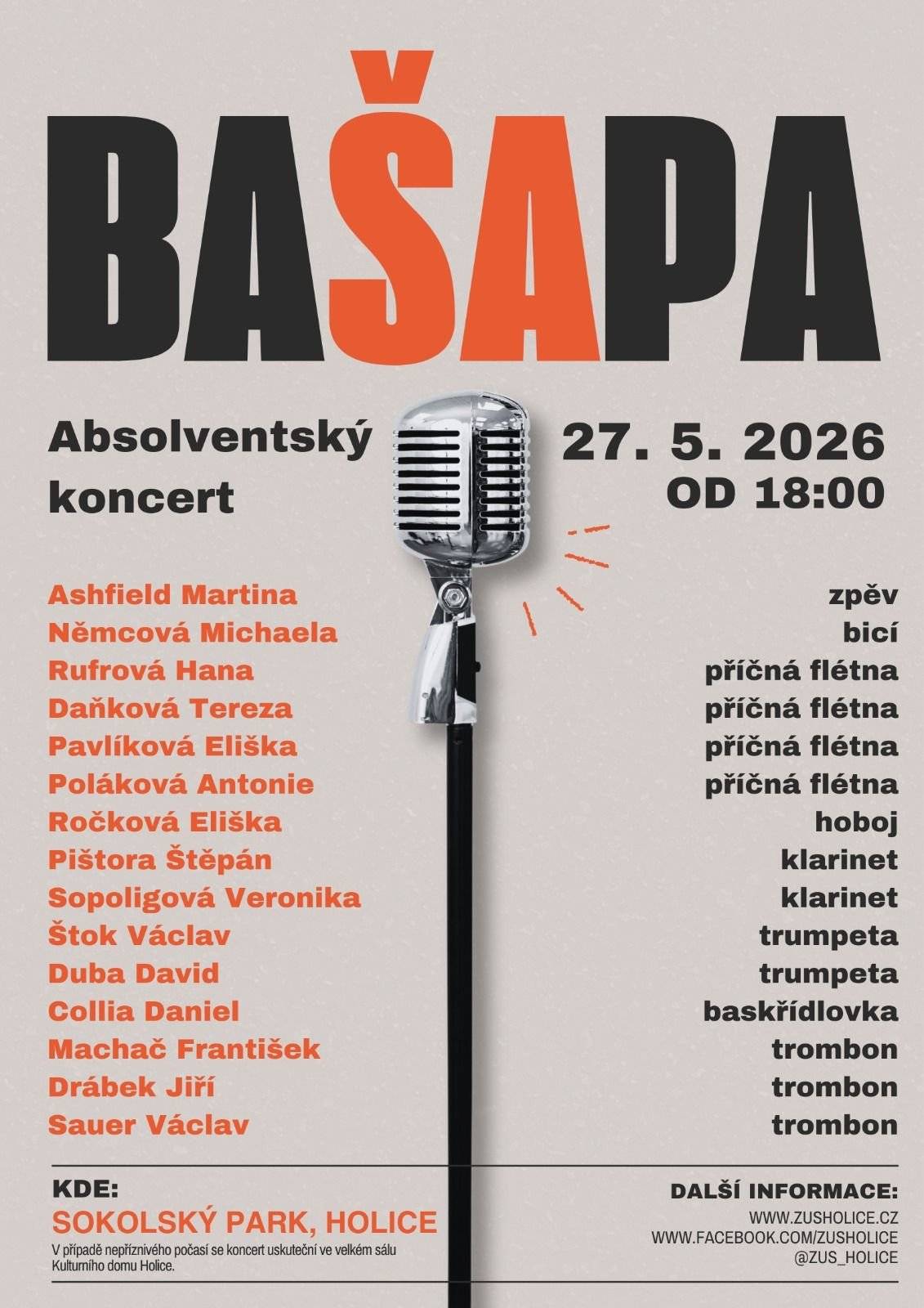 Vážení spoluobčané,   přinášíme vám přehled akcí, které nás v Holicích čekají do konce května:   27. května – Holice – Absolventský koncert – Dechový orchestr Bašapa 28. května – Holice – Sportovní odpoledne venku – Komunitní klub pro mládež Holice 28. května – Holice – Když příběhy ožívají – ZŠ Holubova Holice 30. května – Holice – Festival Jana Holuba – Základní umělecká škola Karla Malicha Holice, Dechový orchestr Kulturního domu Holice 30. května – Holice – Pochod za perníkovým srdcem – Dům dětí a mládeže Holice 30. května – Holice – Keramika – pítko – Artykadlo 31. května – Holice – Evropský šampionát vozítek s pedály – Česká federace klubů vozítek s pedály oficial 31. května – Holice – Holické sborování – Základní umělecká škola Karla Malicha Holice