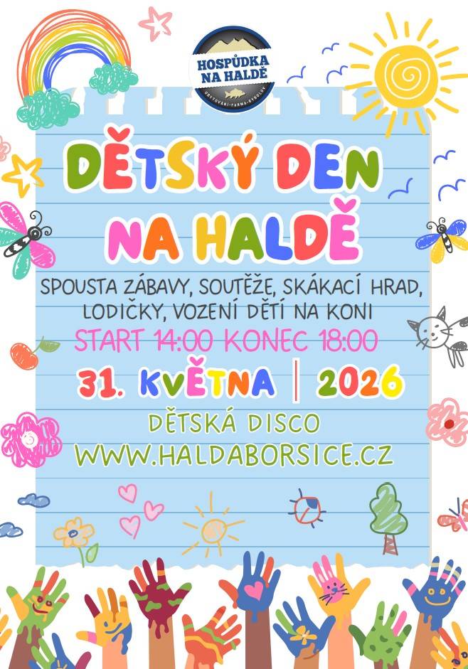 Hospůdka na Haldě si pro Vás připravila v neděli 31.5. dětský den.  Těšit se můžete na vození na koní, skákací hrad, lodičky, různé soutěže, dětskou diskotéku a spoustu jiné zábavy.  Začátek je ve 14:00. Těšíme se na Vaši návštěvu