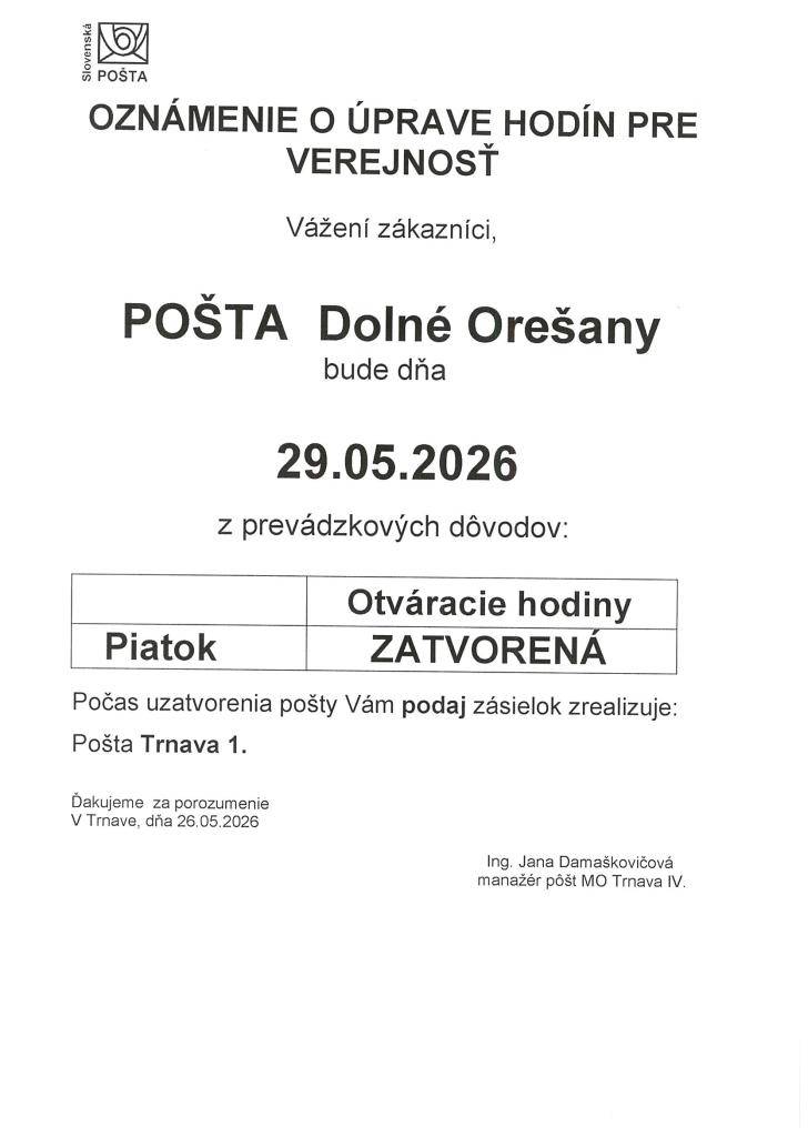 Pošta - zmena