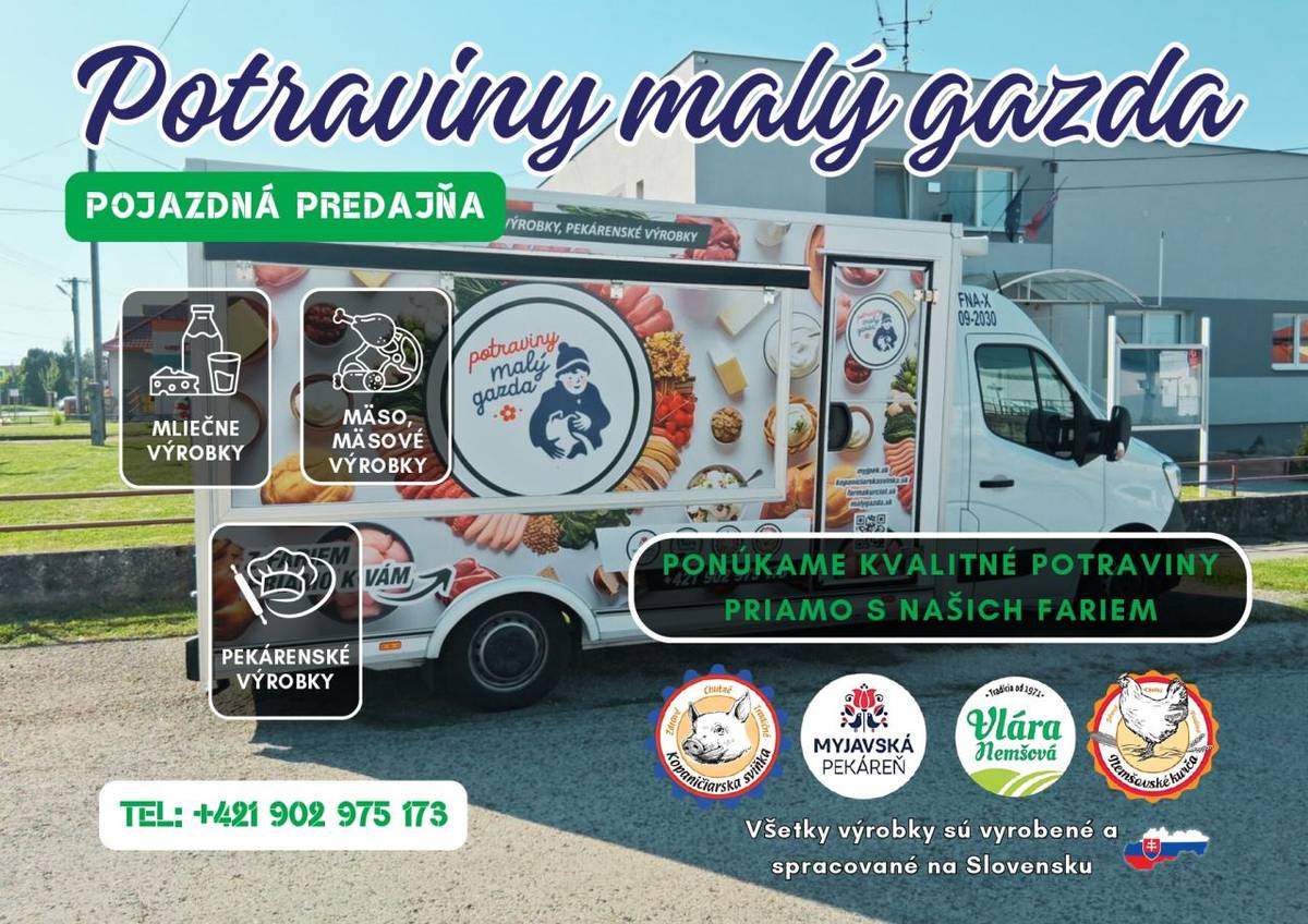 Oznamujeme občanom, že od 4.6.2026 bude do obce každý štvrtok chodiť pojazdná predajňa potravín.