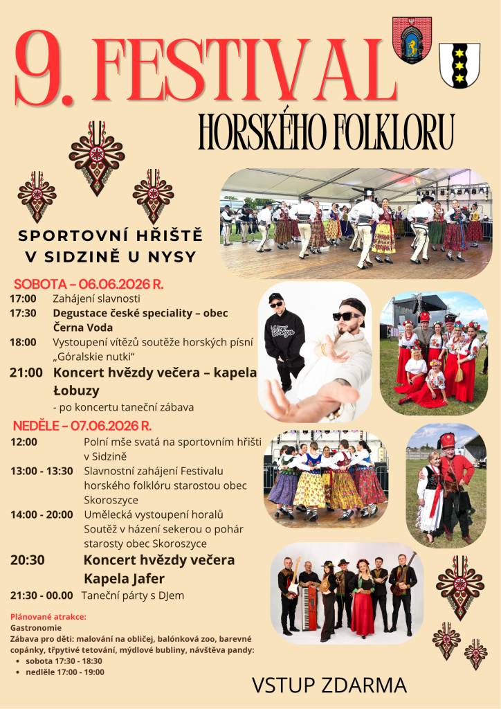 Obec Skoroszyce vás srdečně zve na 9.Festival horského folklóru. Těšit se můžete na bohatý program pro děti i dospělé.