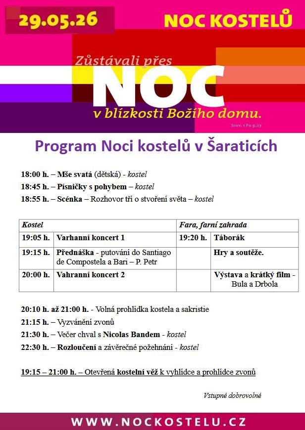 Program Noci kostelů v Šaraticích 29.05.2026