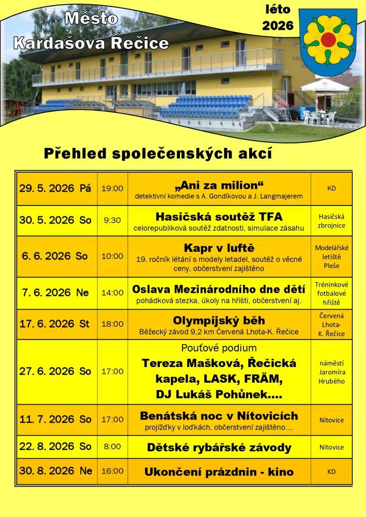 Přehled společenských akcí - léto 2026