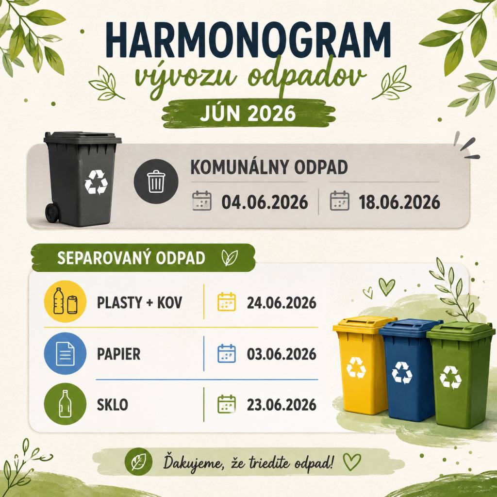 Harmonogram vývozu odpadov JÚN 2026