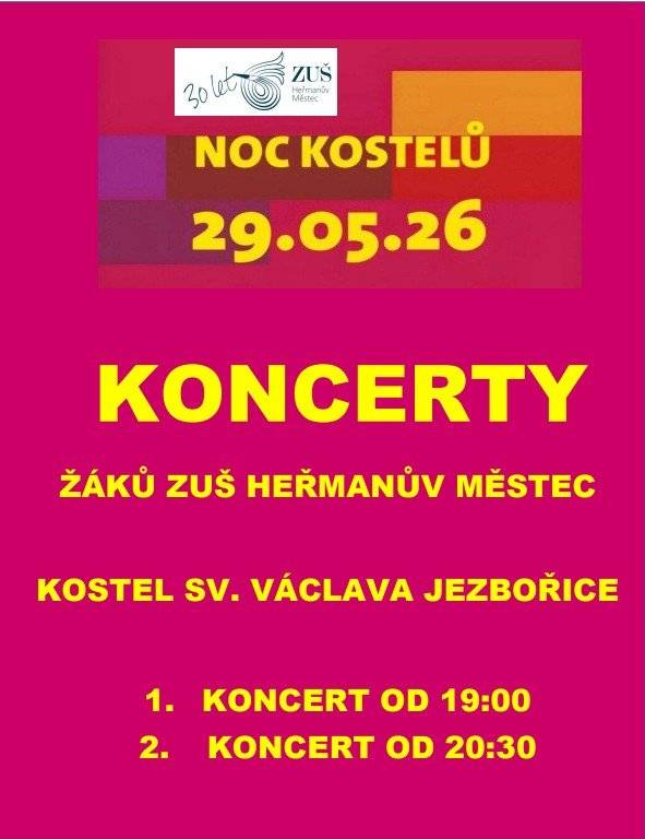 V rámci Noci kostelů Vás zveme na koncerty od 19:00 a od 20:30 v kostele SV. VÁCLAVA v Jezbořicích.
