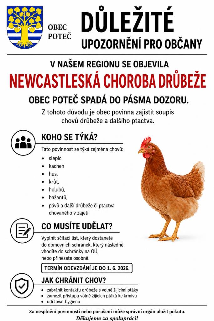 Vyskytnutí Newcastleské choroby drůbeže v našem regionu.