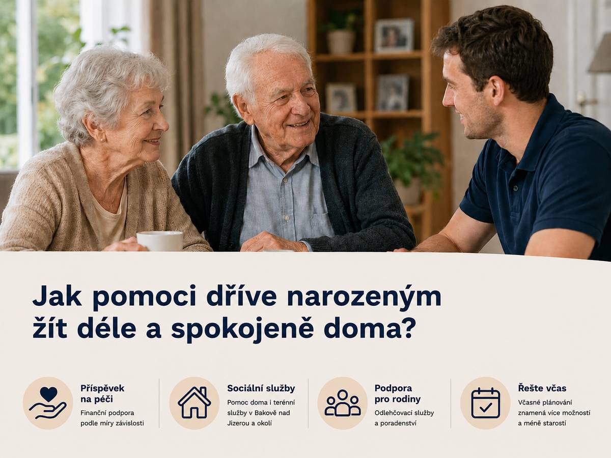 Na webu města Vám přinášíme informace o možnostech státní podpory 🤝, příspěvku na péči 💙 i dostupných sociálních službách 🏠 v Bakově nad Jizerou a okolí. Článek zároveň ukazuje, proč je důležité řešit potřebnou pomoc včas ⏳ a nebát se využít podpory, na kterou mají lidé nárok.  🙏👨👩👧👦 Obracíme se proto především na mladší generace – rodiny, děti a vnoučata. Prosíme, věnujte těmto informacím pár minut, prostudujte si materiály na webu města 🌐 a pomozte svým rodičům či prarodičům zorientovat se v možnostech podpory.  ❤️ Pomozte jim překonat případné obavy z úřadů, případně je zastupte na základě plné moci. Zjistěte společně, na co mají nárok, aby měli jistotu, že na své stáří a zdraví nejsou sami. 🤝🍀 Podrobnosti naleznete na webu města v sekci Průvodce sociálními službami.