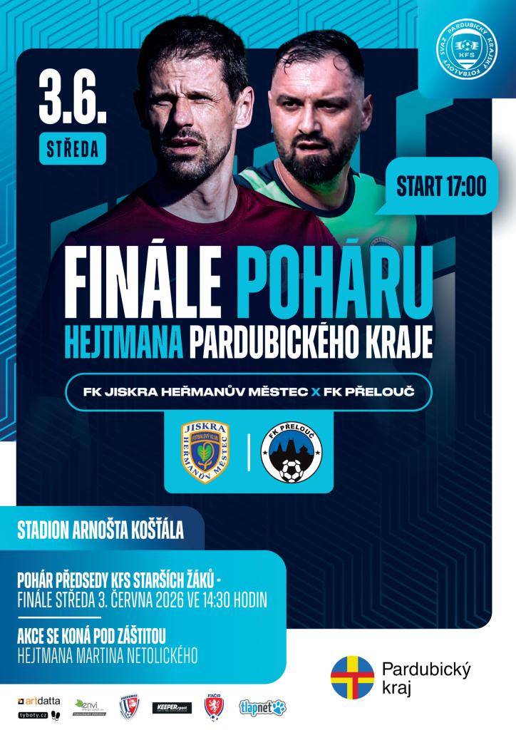 Ve finálovém utkání se o Pohár hejtmana Pardubického kraje mužů utkají hráči FK Jiskra Heřmanův Městec a FK Přelouč. Fotbalový zápas se uskuteční ve středu 3. června 2026 od 17:00 hodin na Stadionu Arnošta Košťála v Pardubicích.