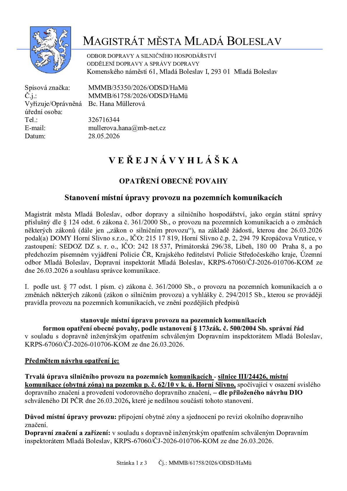 Stanovení místní úpravy provozu na pozemních komunikacích