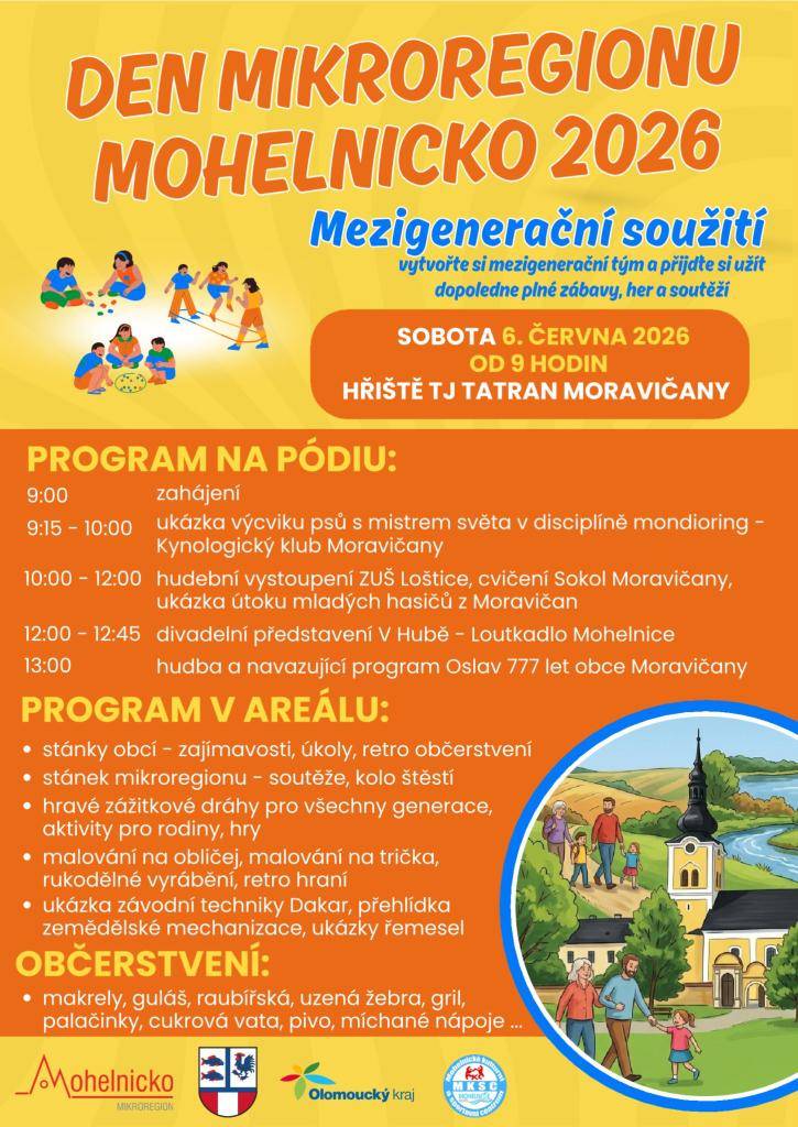 Den Mikroregionu Mohelnicko 2026 se bude konat v Moravičanech dne 6.6.2026 od 9:00.